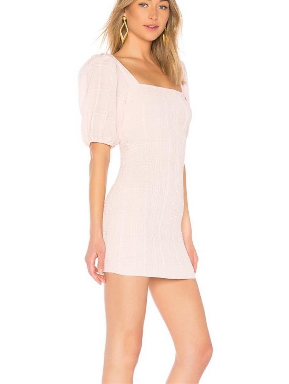 $188 LPA Smocked Dress With Puff Sleeve